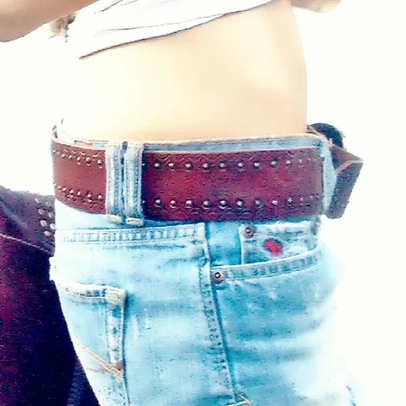 Lucky Brand Bohemian Turquoise & Coral Buckle on Brown Belt 